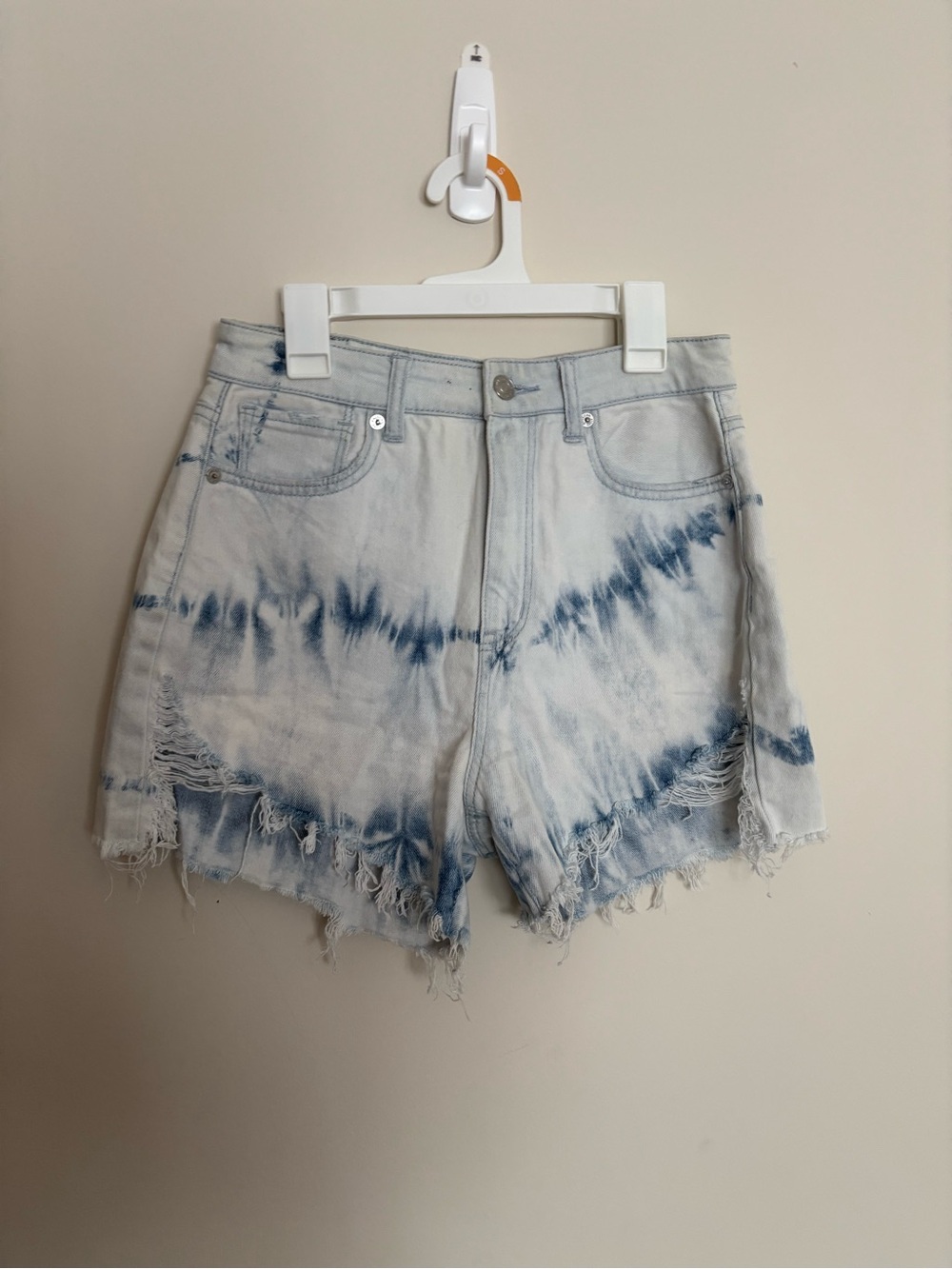 American Eagle Outfitters Light Blue Tie-Dye Distressed Denim Shorts